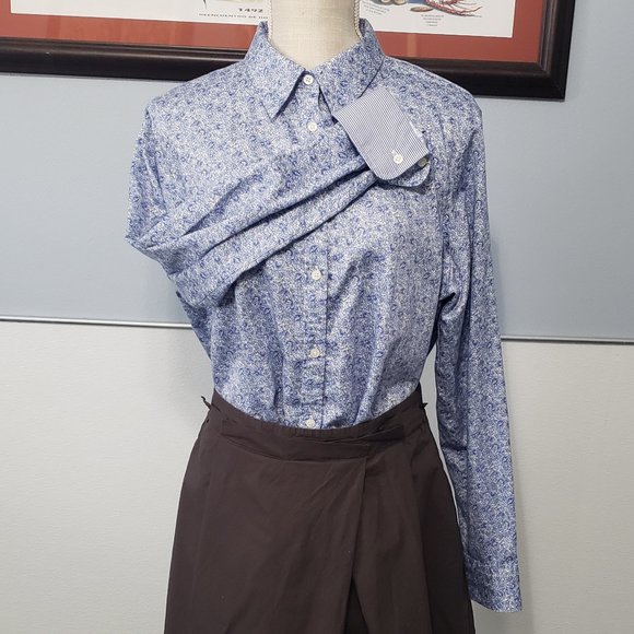 Chaps Tops - CHAPS Ralph Lauren Women's No Iron Long Sleeve Button up Floral Blouse Blue XL